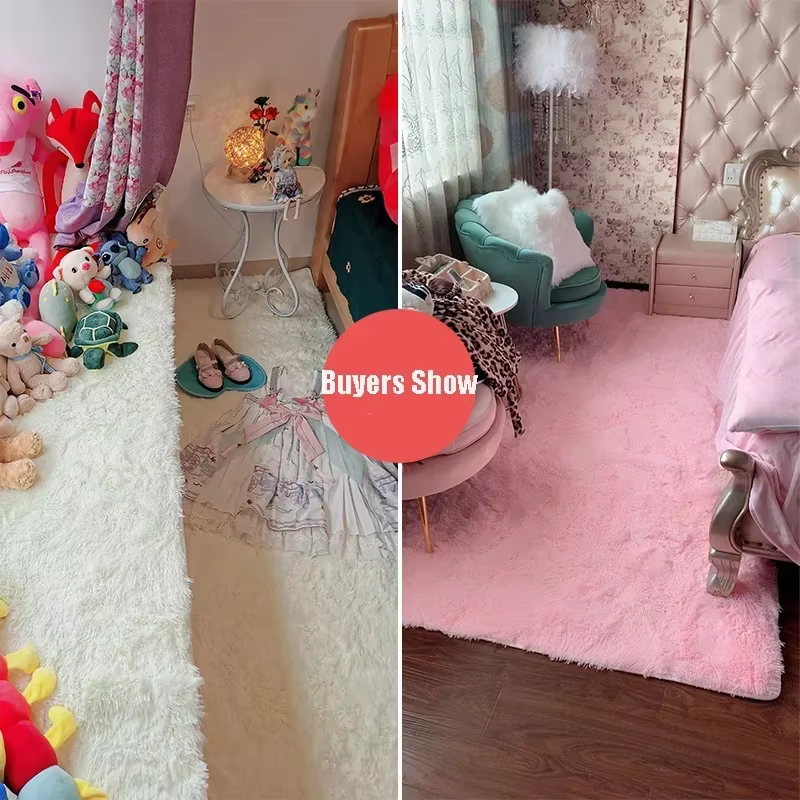 Tapis Shaggy Moelleux Nordique Rouge Rose pour Bol