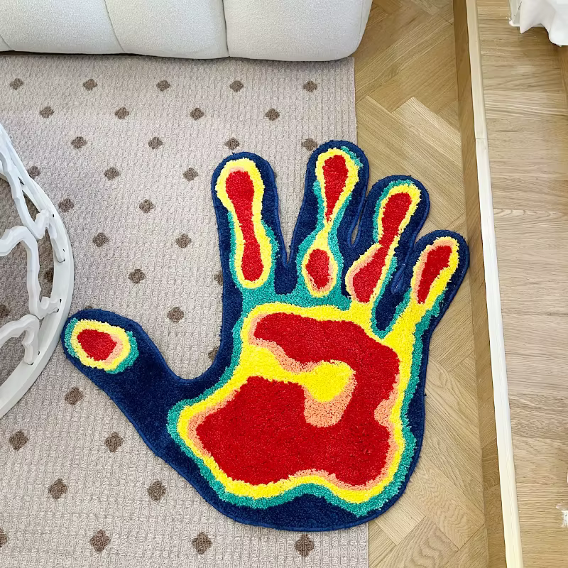 Tapis Tufté en Forme de Palmier Fait à la Main