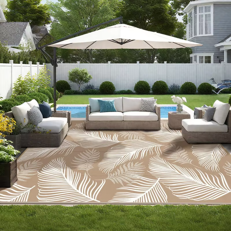 VIKAMA Tapis d'extérieur antidérapant et lavable à motif feuilles de palmier tropicales