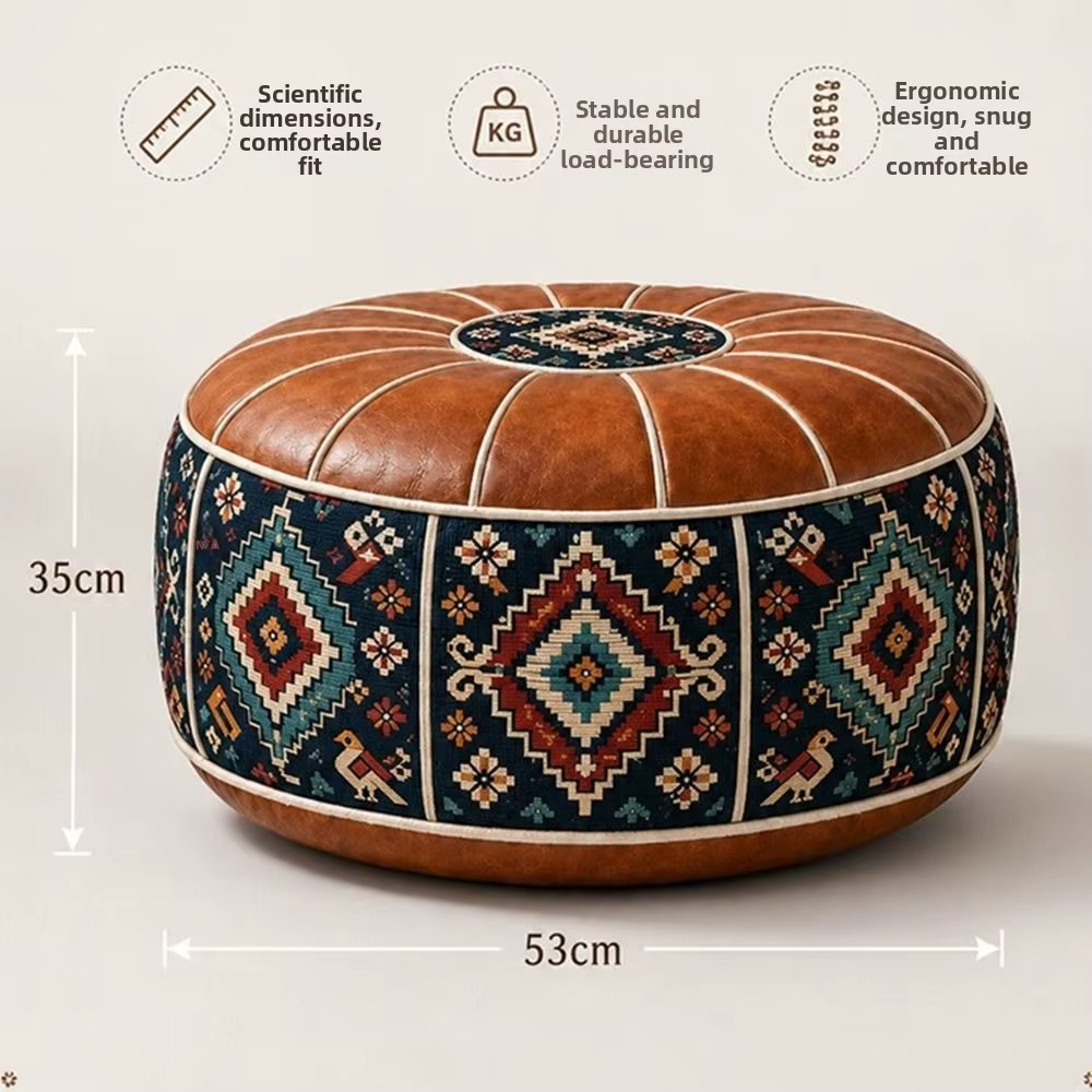 Housse de pouf ottoman à motif bohème, design remplissable, grande ouverture, repose-pieds, housse de pouf rond en cuir PU résistant à l'eau, pour salon