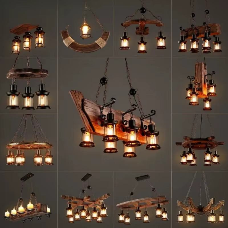 Vintage bois LED lampes suspendues du milieu du siècle