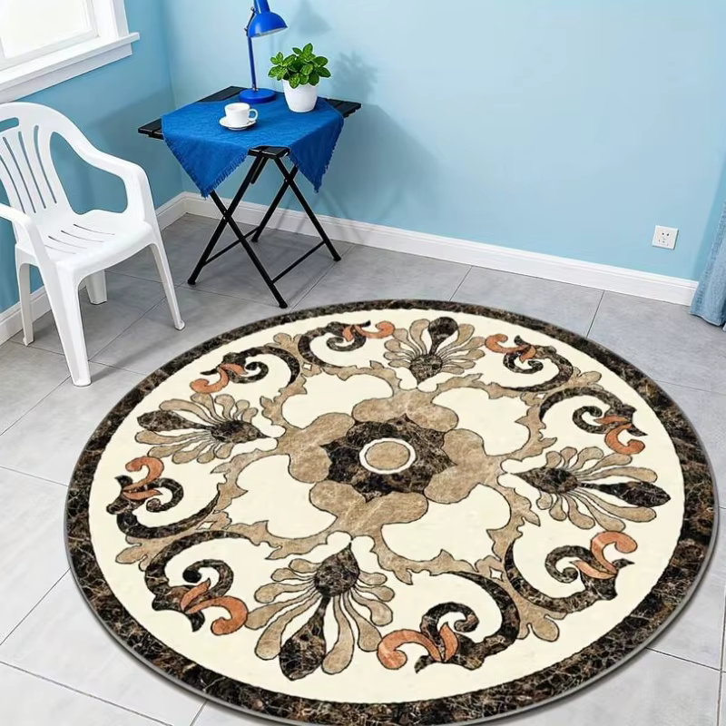 Tapis rond beige clair à motif floral Pastel Branch