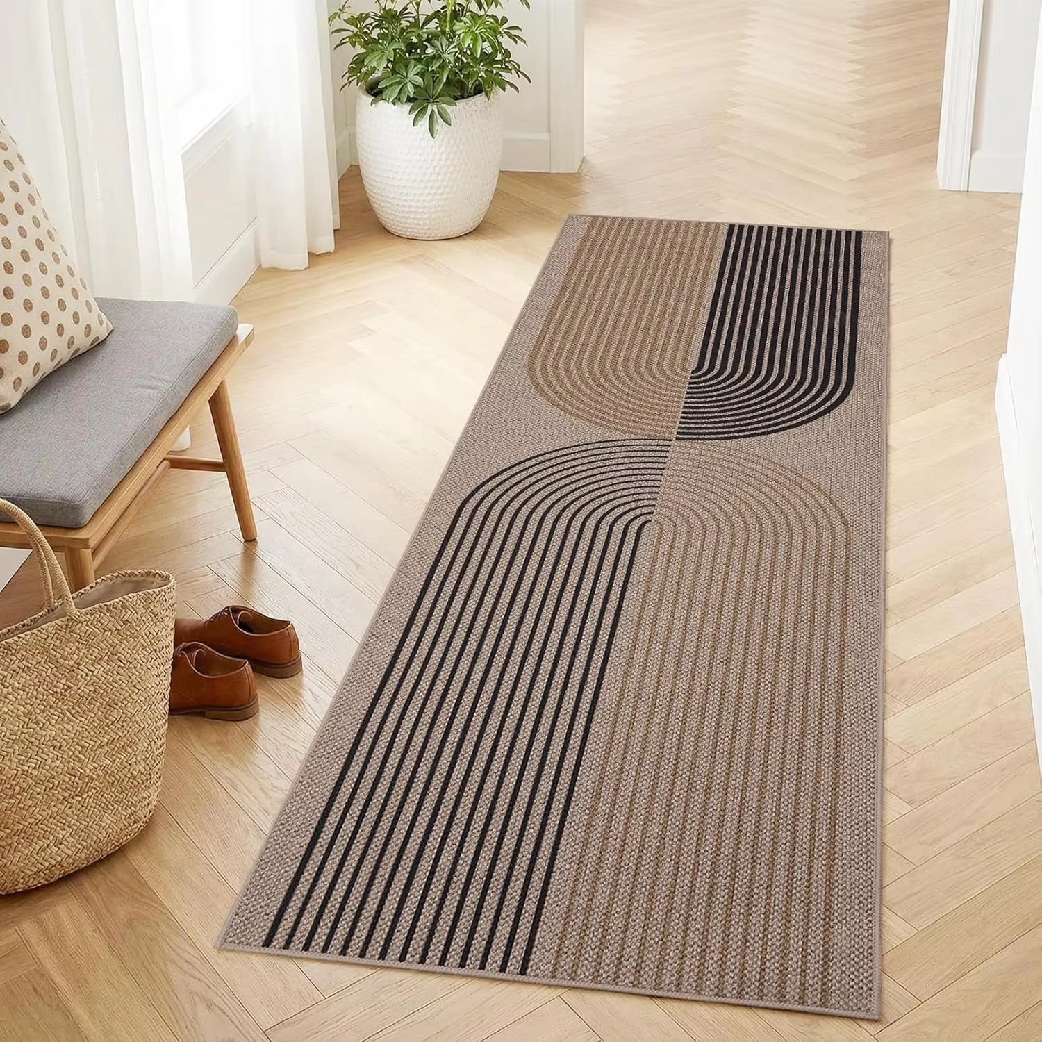 Tapis de couloir géométrique bohème antidérapant