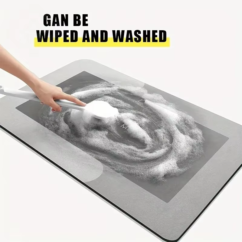 Tapis de bain en terre de diatomée super absorbant, antidérapant, séchage rapide, tapis de sol doux pour la douche, la buanderie, la chambre, la cuisine, le camping-car, la salle de bain
