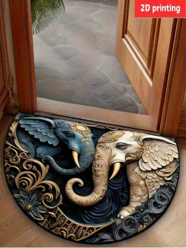 Tapis de porte demi-rond de luxe motif léopard doré