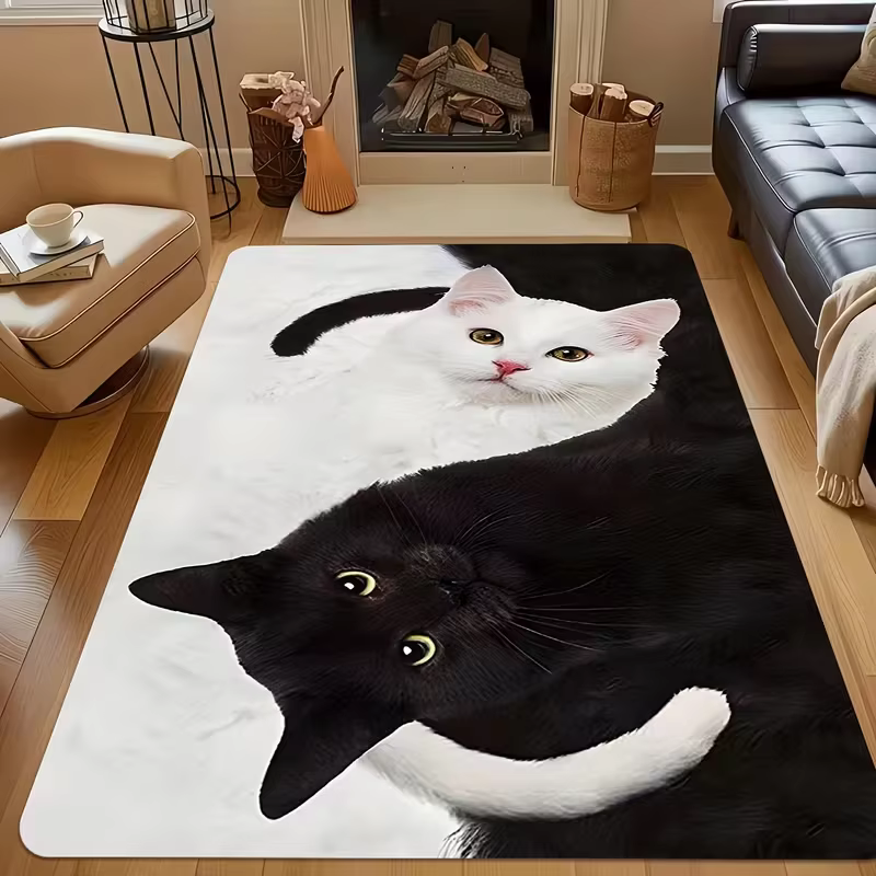 Chat noir et blanc, tapis à motif créatif