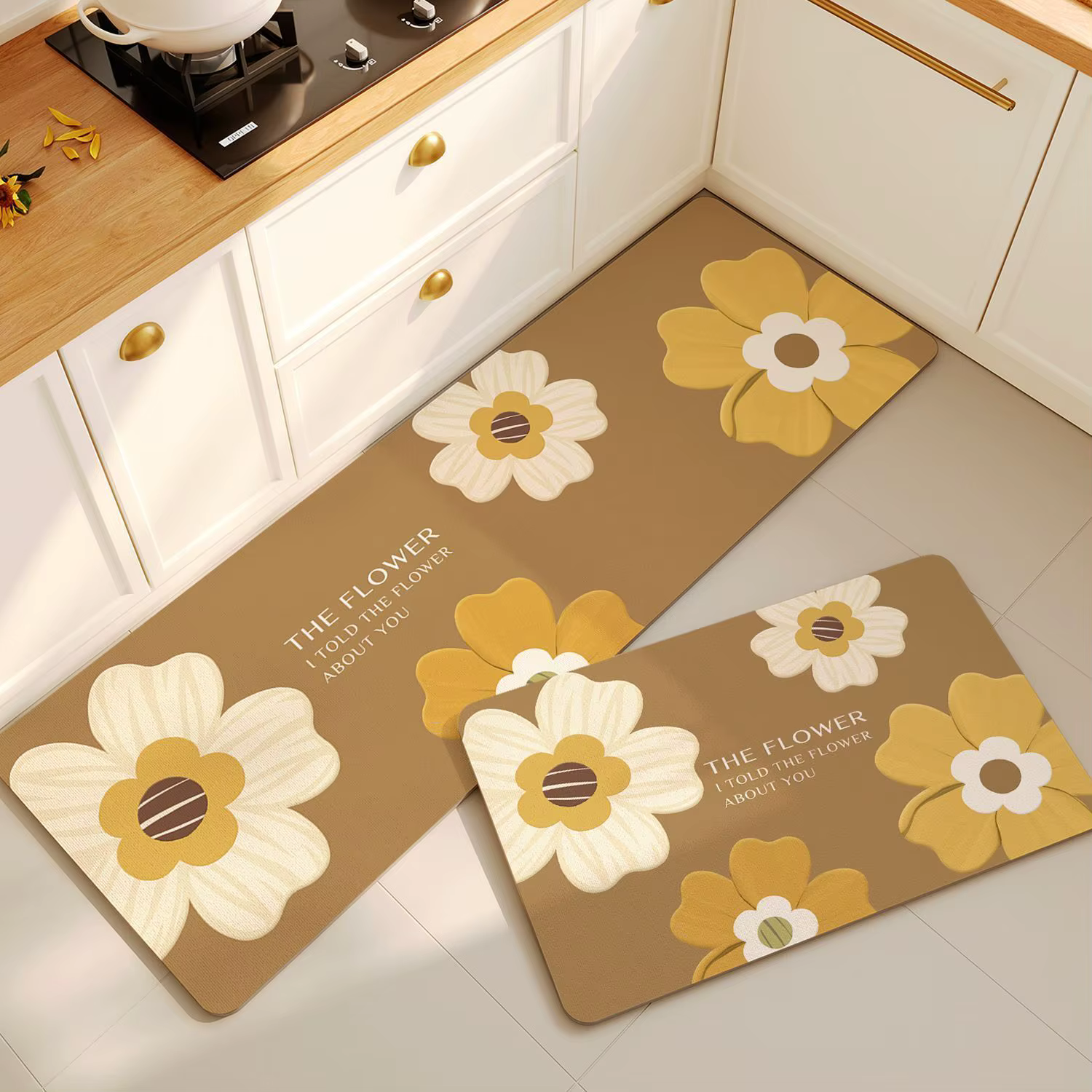 Nouveau tapis de sol de cuisine à motifs floraux