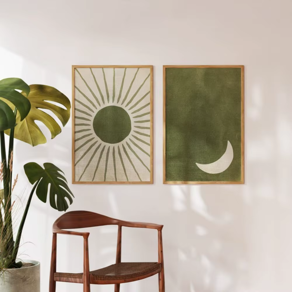 Abstraction d'art mural vert sauge