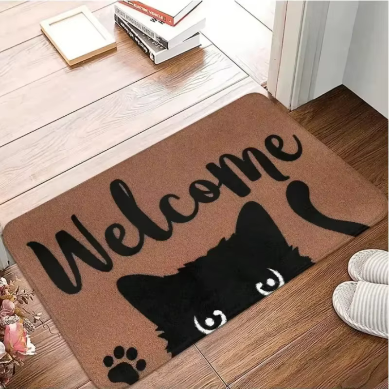 Tapis de bienvenue en forme de chat noir