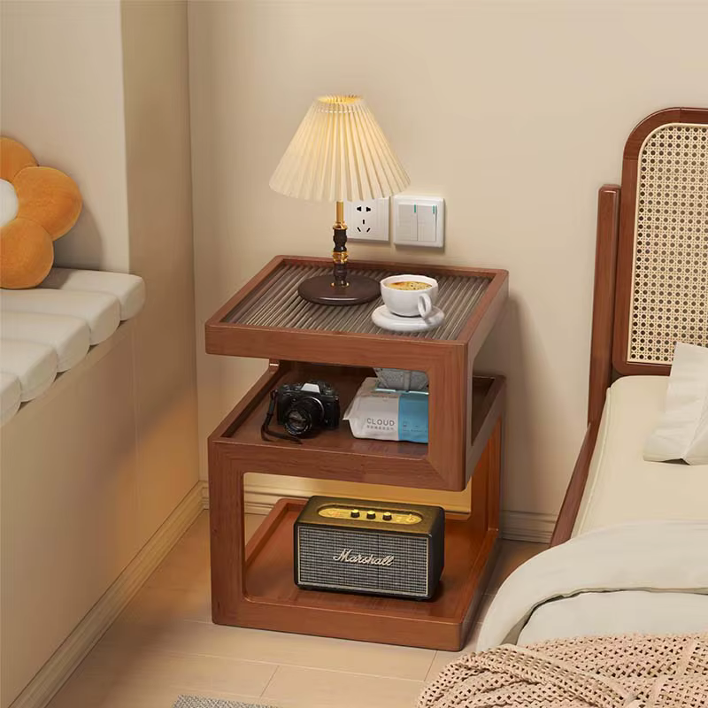 Tables de chevet d'angle rétro pour chambre à coucher, essentiels pour dortoirs, tables de chevet étroites, table de nuit en bois de style mid-century, meubles de chambre à coucher