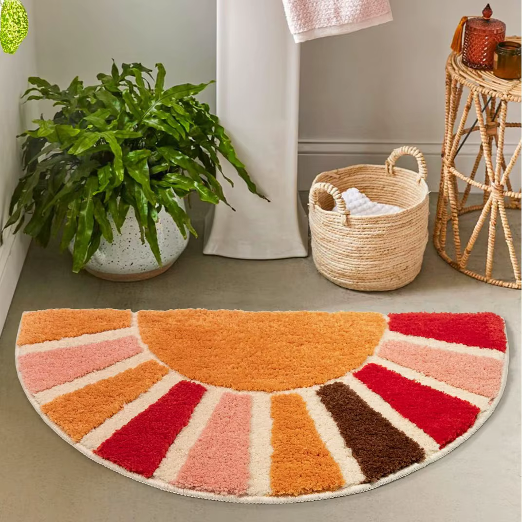 Tapis de Bain Semi-Circulaire Bohème Rétro Sonnenaufgang Boho