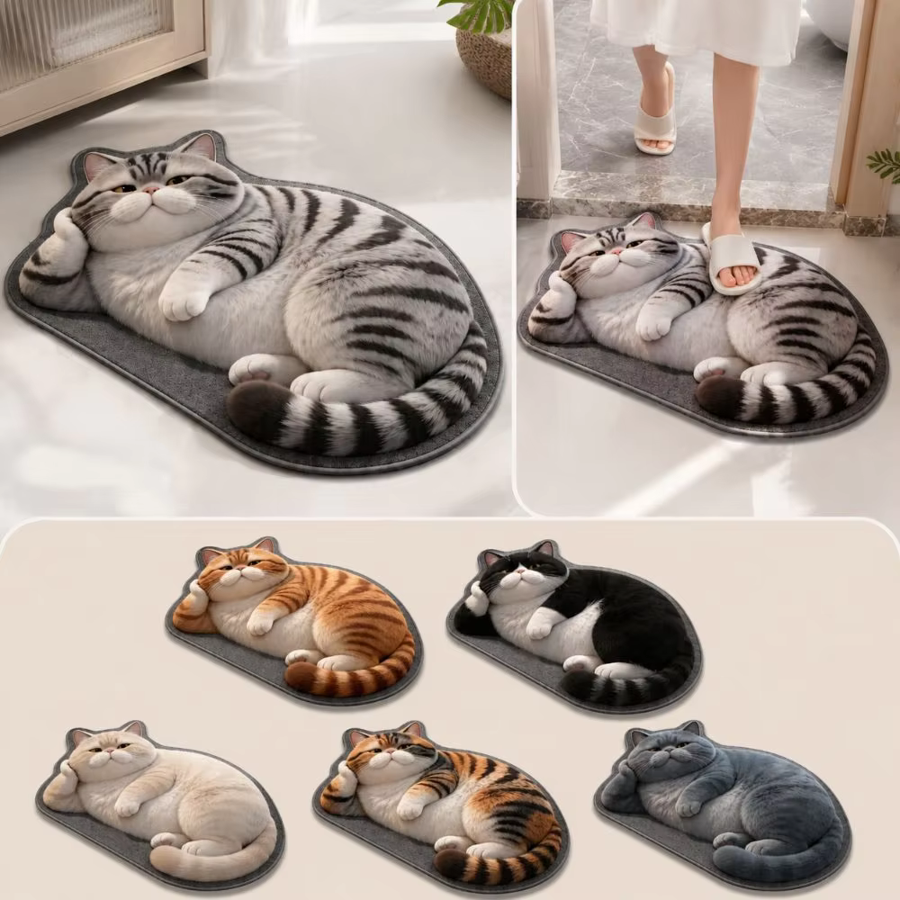Tapis de sol 3D en terre de diatomée pour chat, 40×60CM, tapis de salle de bain réaliste, absorbant l'eau, lavable, tapis de porte de chambre, décoration intérieure