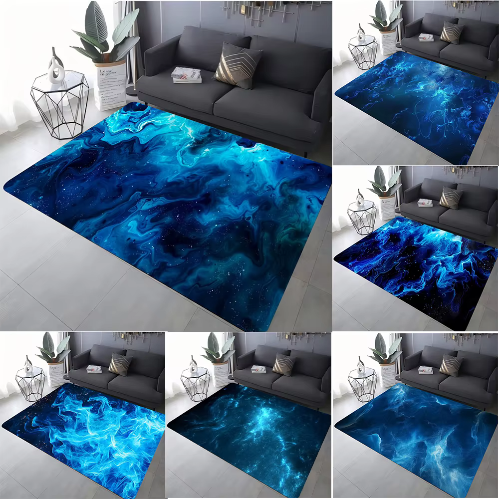 Tapis d'art liquide abstrait bleu