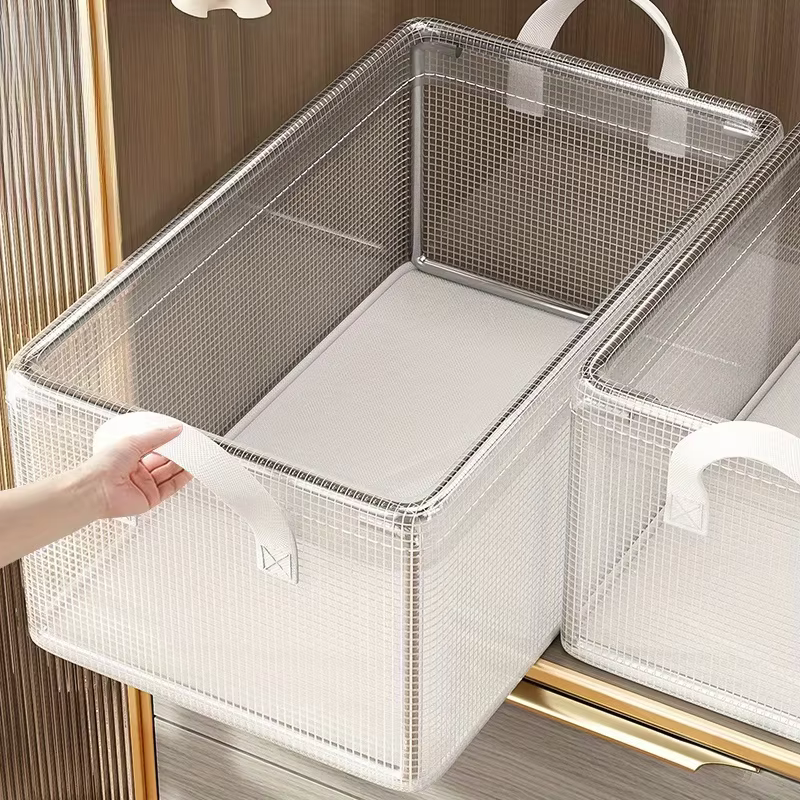 1 boîte de rangement transparente en PVC avec cadre en acier solide, imperméable, panier de rangement pour sous-vêtements, adapté à la maison et aux dortoirs