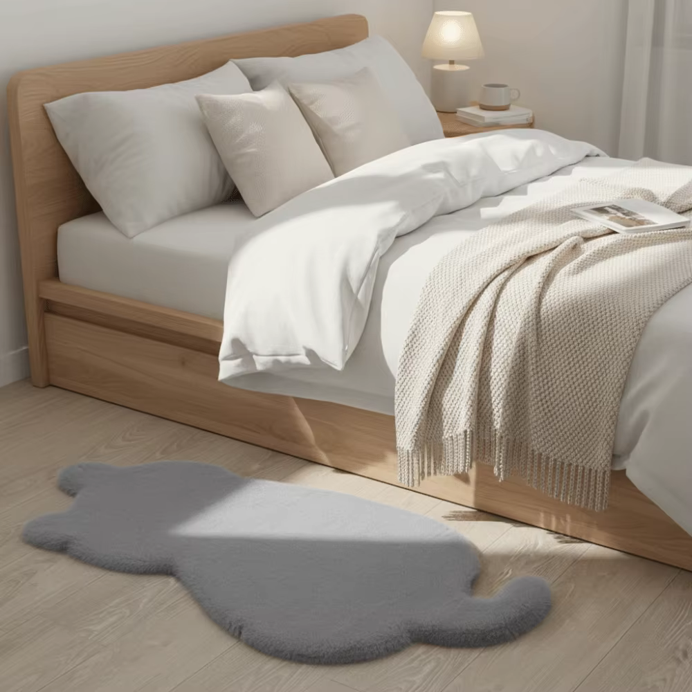 Tapis en fausse fourrure de lapin mignon de style dessin animé