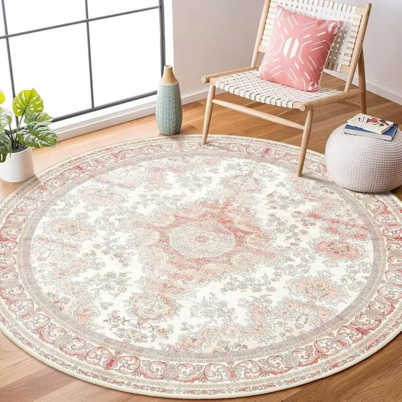 Tapis rond d'extérieur noir beige bohème mandala lotus