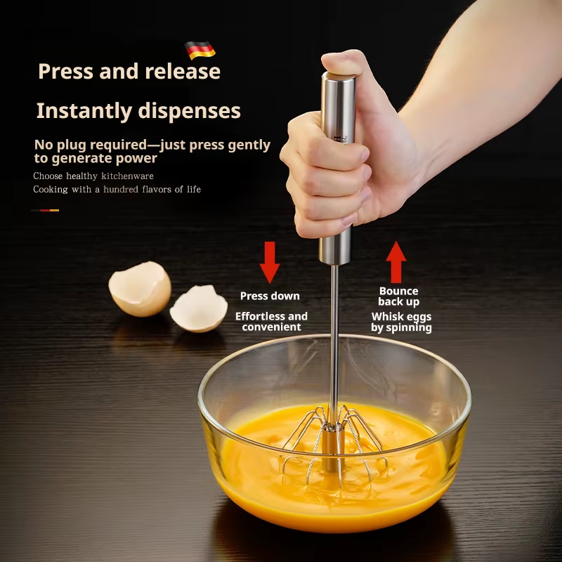 Fouet à œufs en acier inoxydable, mélangeur semi-automatique durable pour mélanger, remuer et battre la crème d'œufs sans effort, idéal pour la cuisine et la pâtisserie.