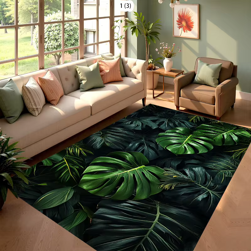 Tapis de salon style jungle tropicale