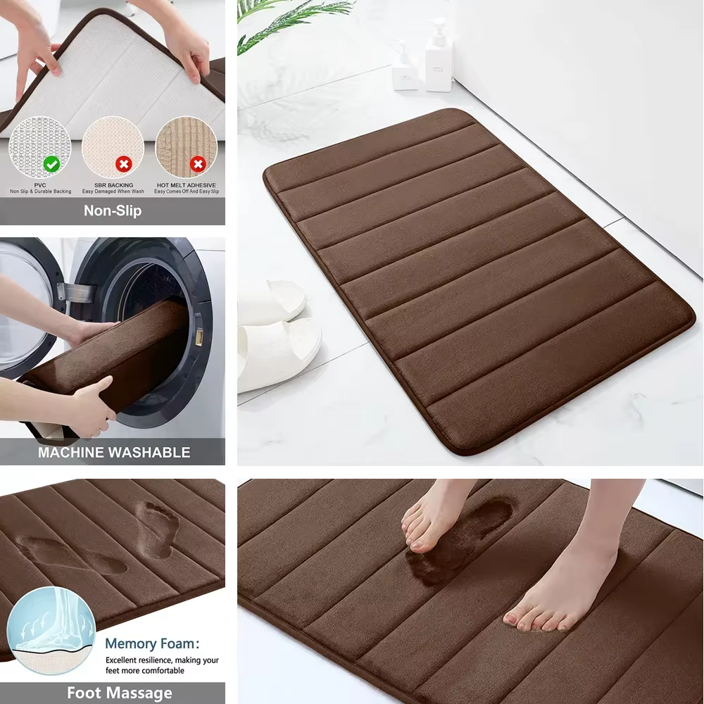 Ensemble de tapis de salle de bain en mousse à mémoire de forme, antidérapant, Super absorbant, pour sol de salle de bain, lavable en Machine, 1/2/3 pièces