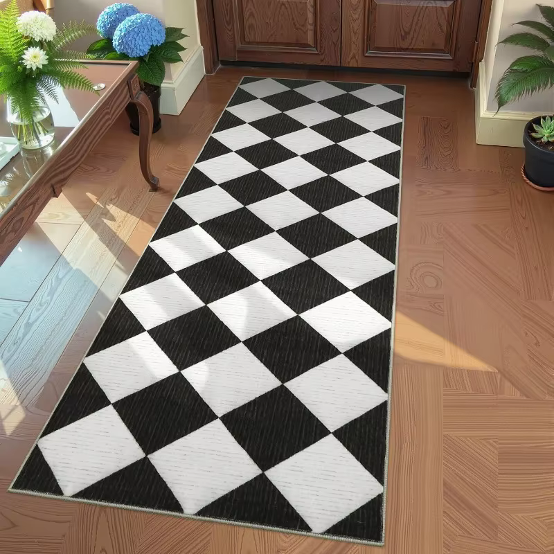 Tapis de couloir à motif damier