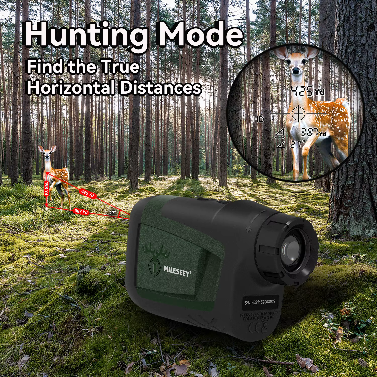 Télémètre laser MILESEEY pour la chasse 730M PF210, télémètre monoculaire extérieur pour la chasse, les jeux sportifs et l'observation