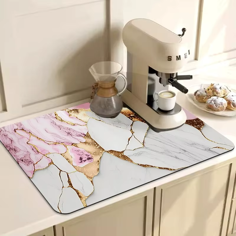 Tapis de vidange de vaisselle de cuisine en marbre