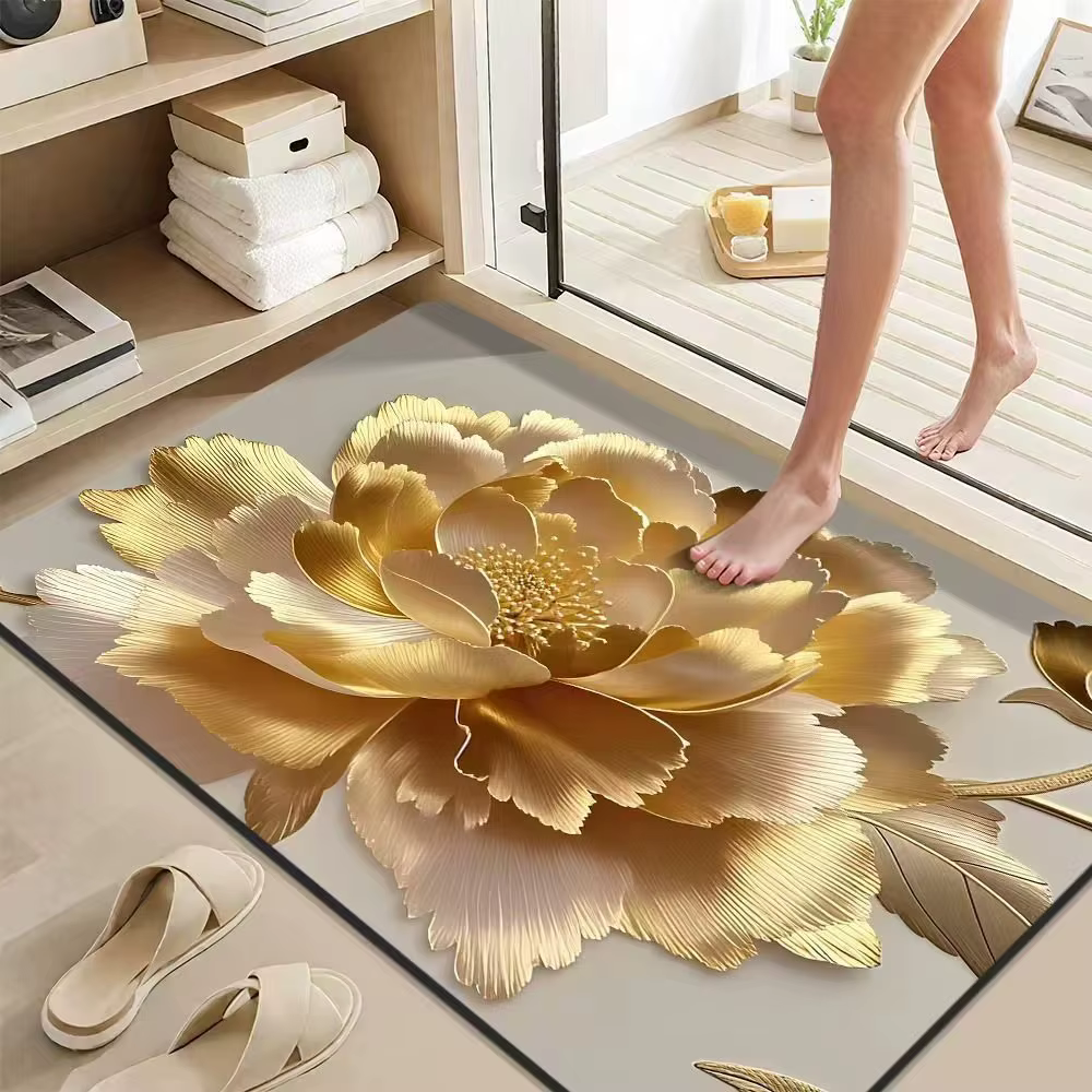 Tapis de sol au design floral doré