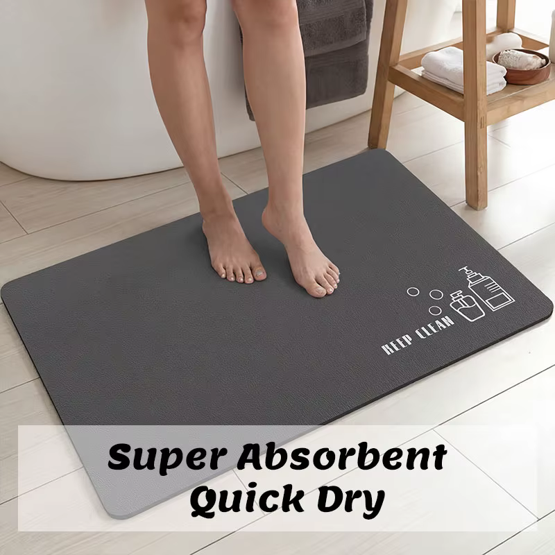 Tapis de bain en diatomite, absorbant, antidérapant, pour salle de bain, tapis de sol, tapis de douche, tapis de toilette, tapis de cuisine, lavable, 1 pièce