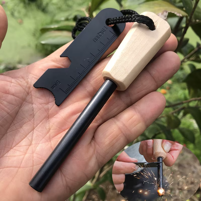Nouveau Kit de silex Portable de survie en milieu sauvage-bâton de démarrage de feu en magnésium avec manche en bois pour outil d'équipement de Camping en plein air