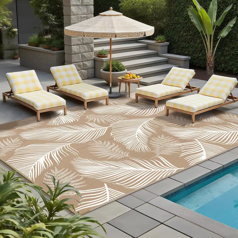 VIKAMA Tapis d'extérieur antidérapant et lavable à motif feuilles de palmier tropicales