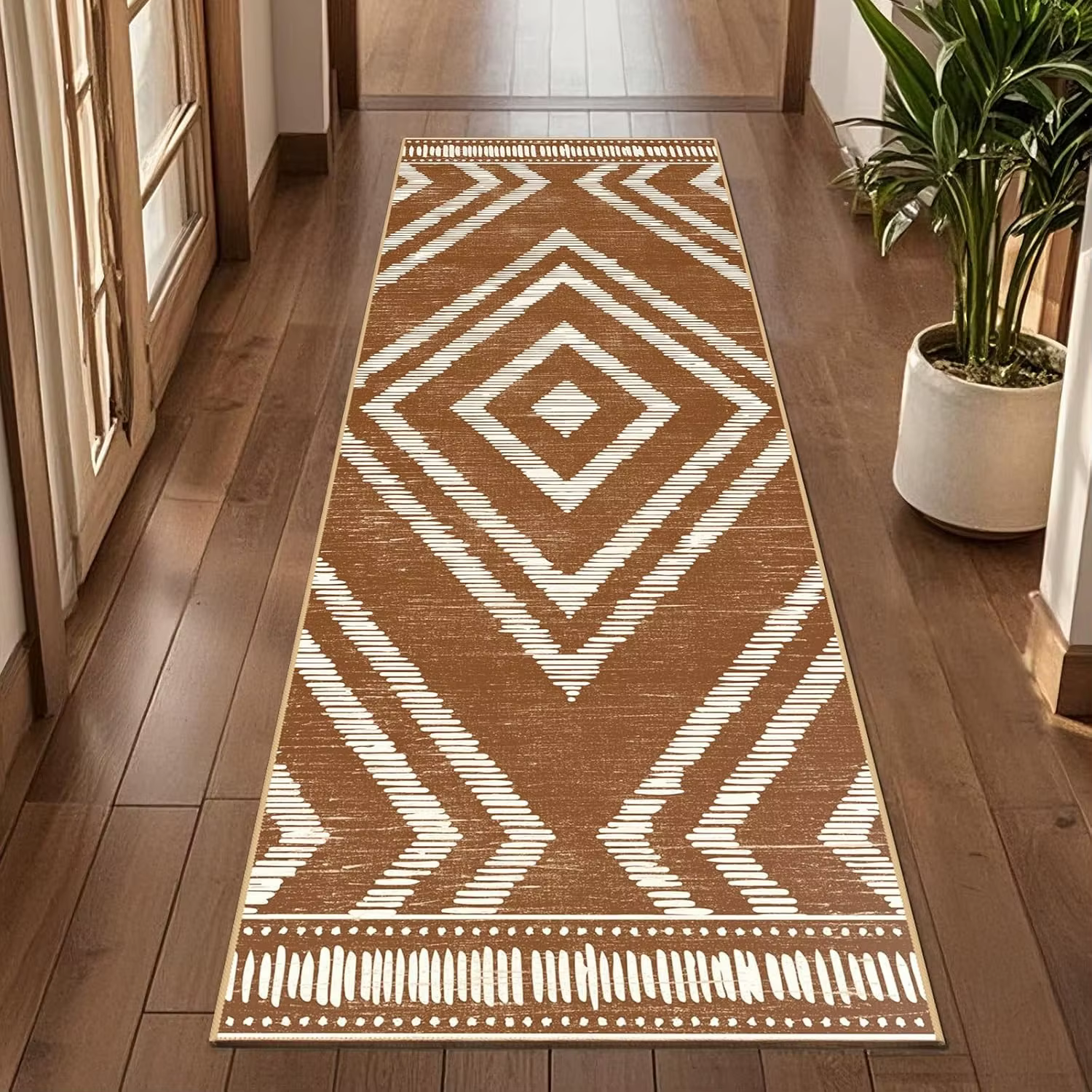 Tapis de couloir vintage vert et marron
