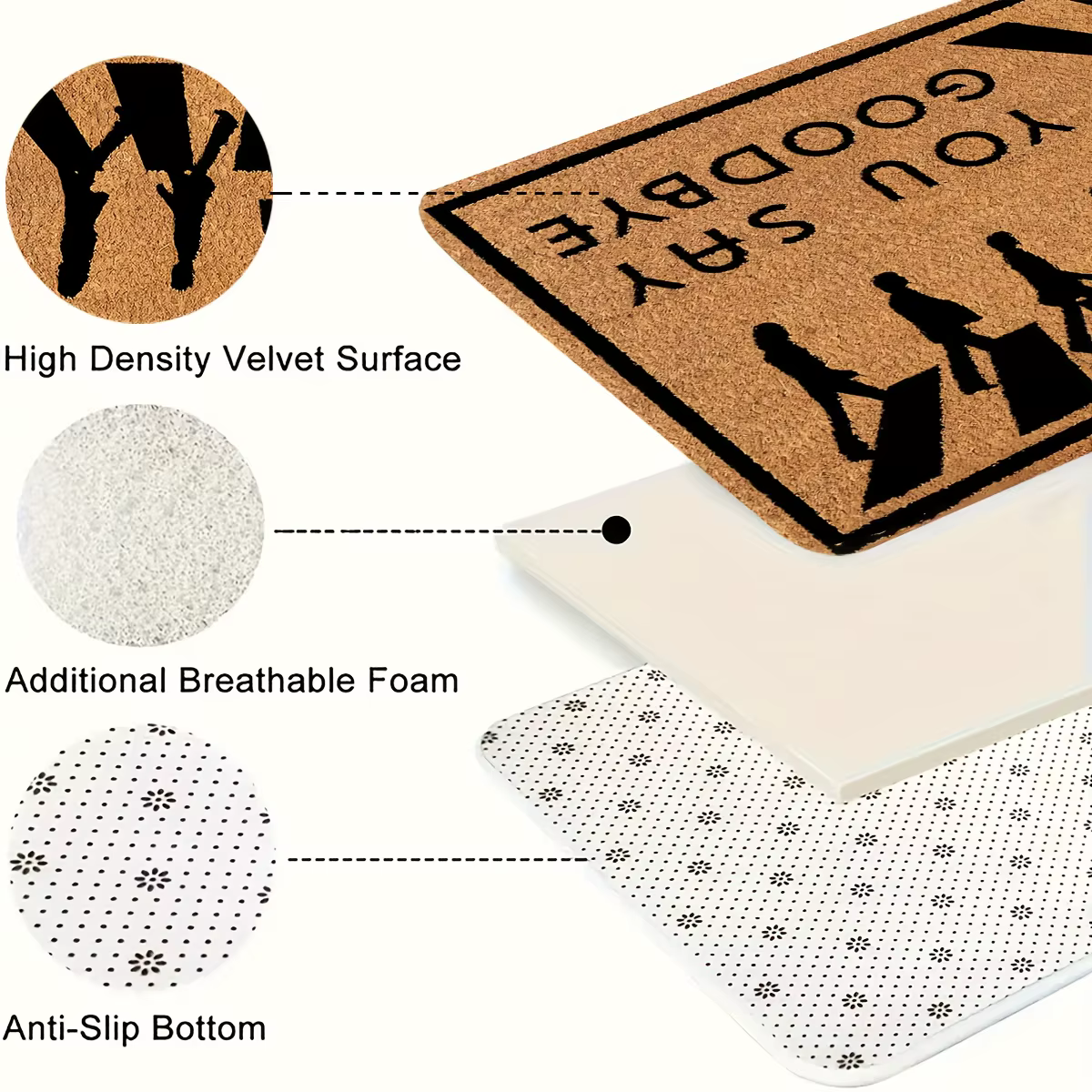 1 tapis de porte de bienvenue avec dossier antidérapant – Design "I Say Hello