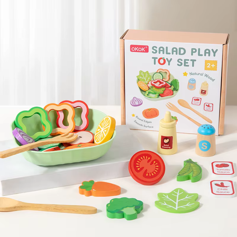 Ensemble de jouets de simulation en bois pour salade, accessoires alimentaires de simulation, jeu de cuisine pour enfants de 2 ans et plus, cadeau