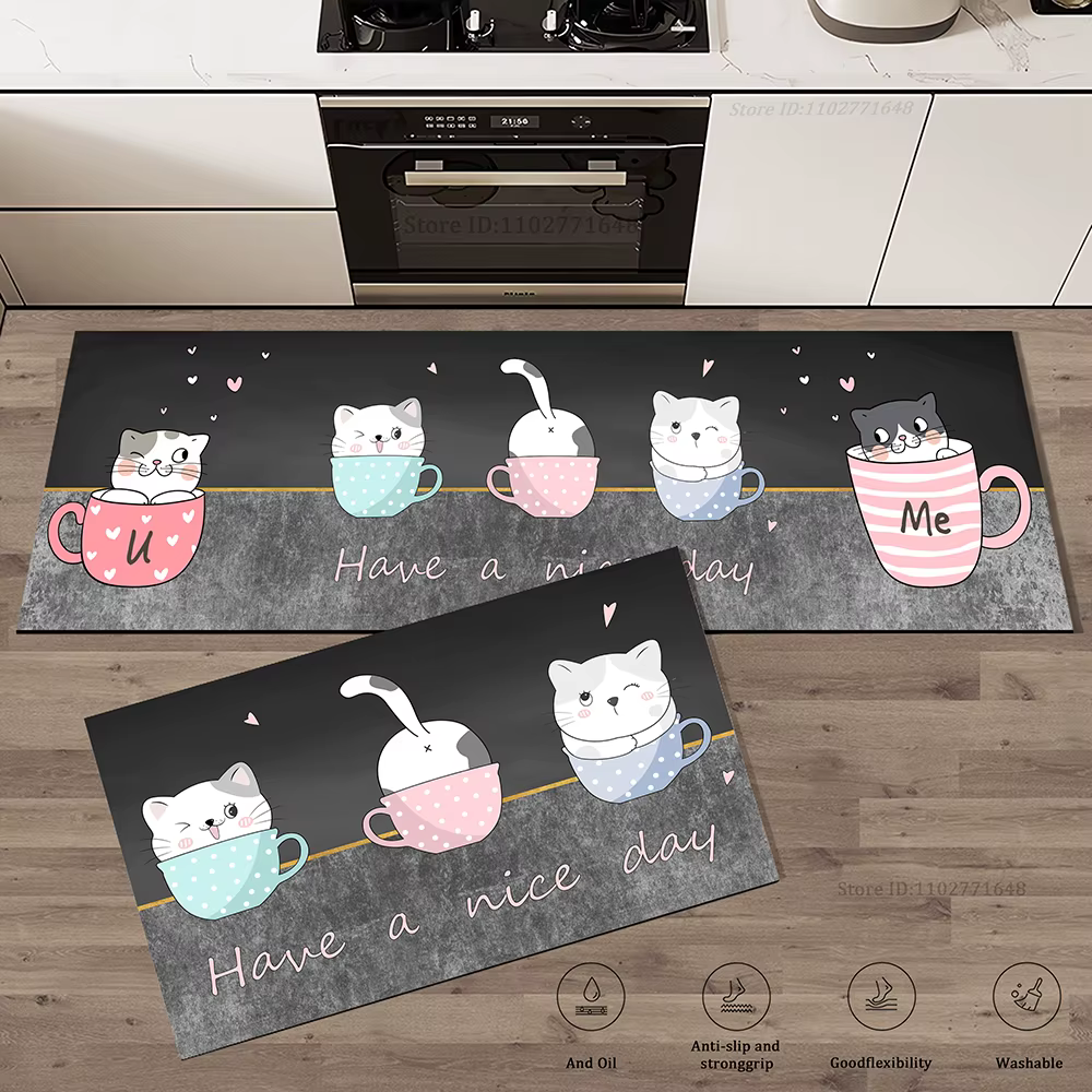 Tapis d'angle de cuisine en vinyle antidérapant absorbant pour chat