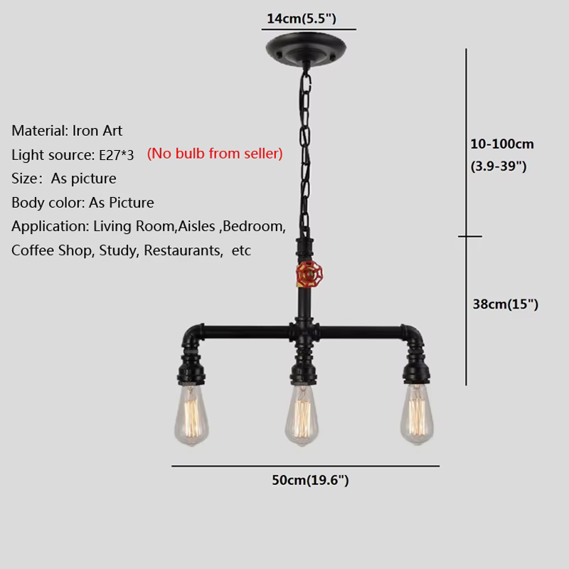 Lustre suspendu style Loft Américain Rétro Steampunk pour Restaurant, Salon, Bar, Maison, Allée, Club, Escalier, Café