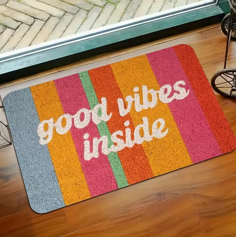 Tapis d'entrée Good Vibes Only - Tapis d'entrée rétro arc-en-ciel
