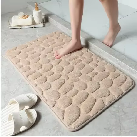 Tapis de bain en mousse à mémoire de forme pour salle de bain, lavabo, côté baignoire, salle de douche et paillasson avec pavé en relief