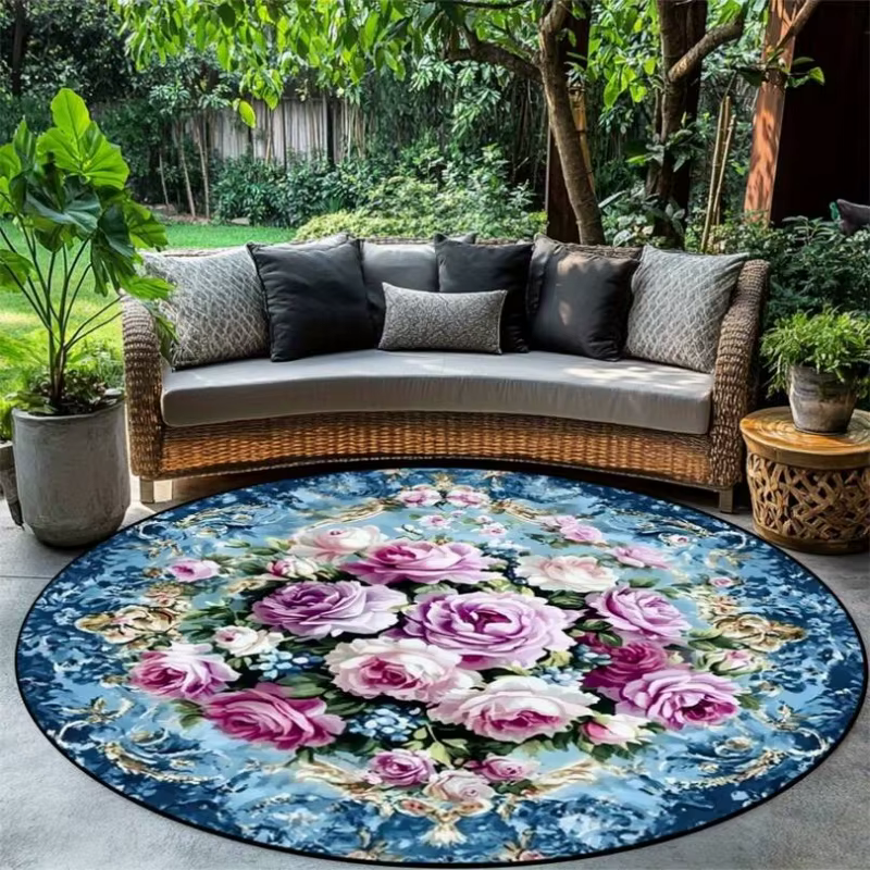 Tapis rond multicolore vibrant à motifs paisley et mandala