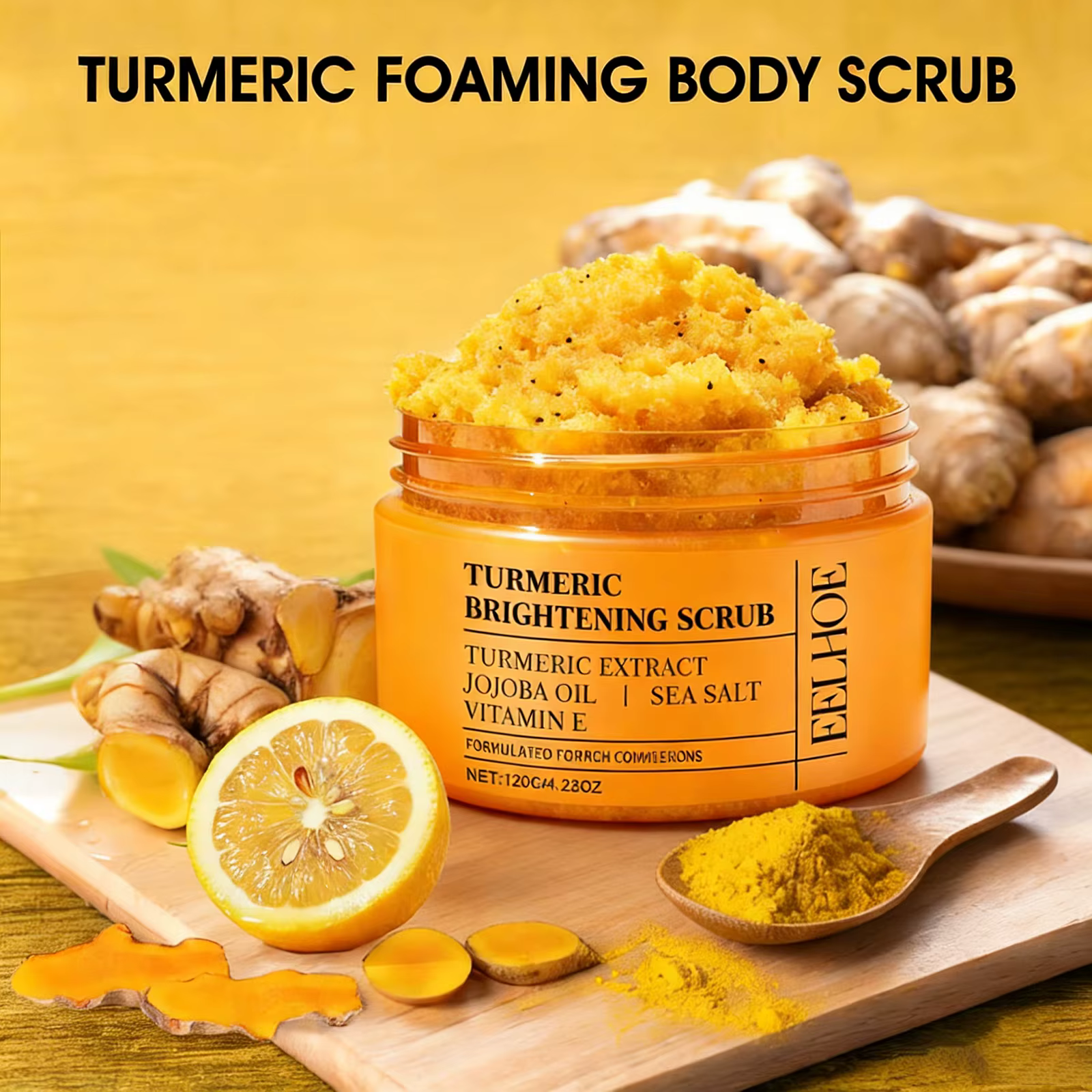 Gommage corporel au curcuma - Exfoliant entièrement naturel pour le corps, le visage, les mains et les pieds, hydrate et éclaircit la peau en douceur pour tous les types de peau
