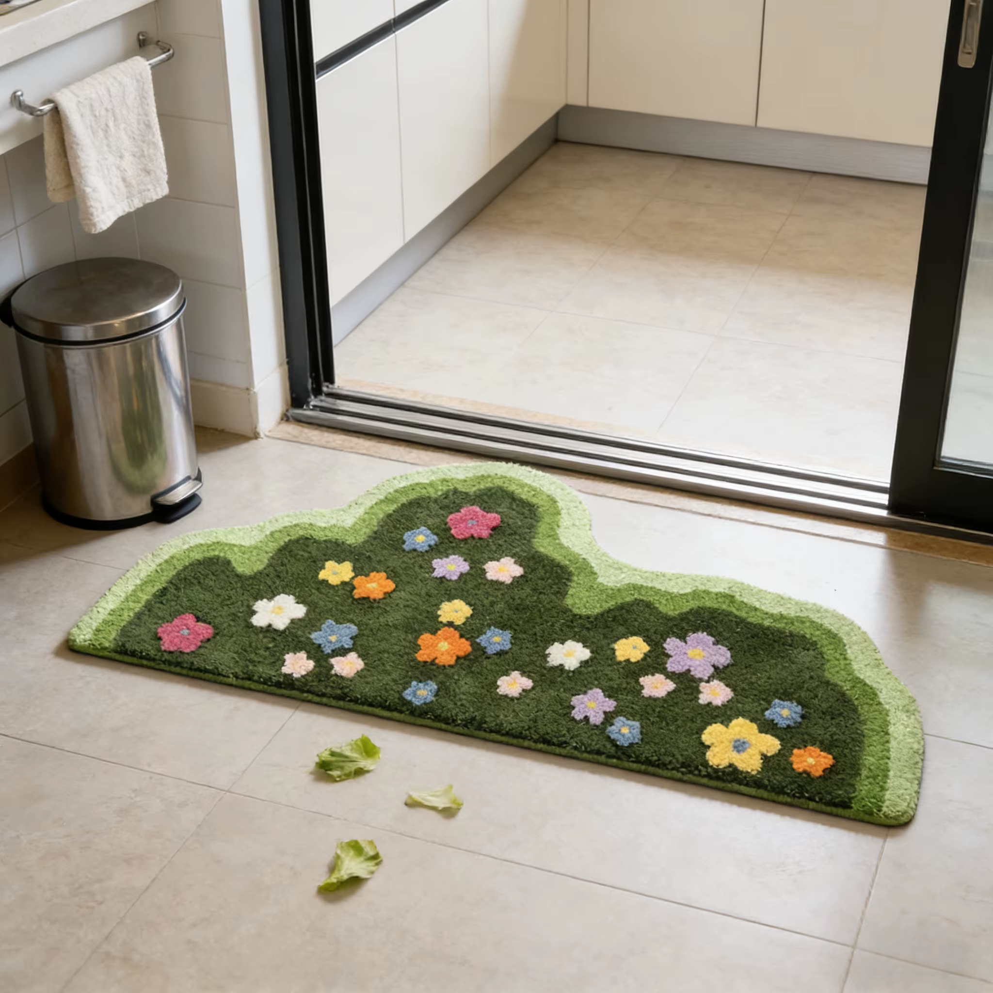 Tapis capitonné floral à poils souples de qualité supérieure