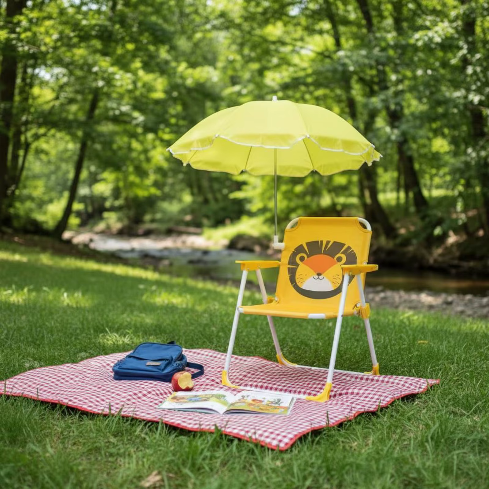 Chaise portable pour enfants avec pare-soleil, chaise de plage pliable pour enfants avec parasol, cadre en métal léger et robuste pour la terrasse