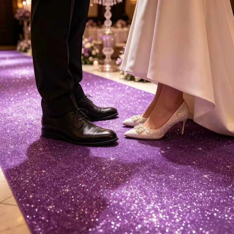 Tapis pailleté violet, idéal pour les mariages en extérieur ou en intérieur