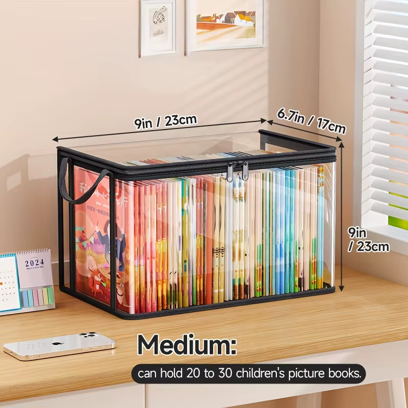 Sac de rangement en PVC avec couvercle rabattable et fenêtre de visualisation – Organisateur rectangulaire durable pour jouets, artisanat, livres, fournitures scolaires, collations