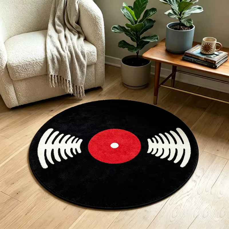 Tapis rond en vinyle, style rétro