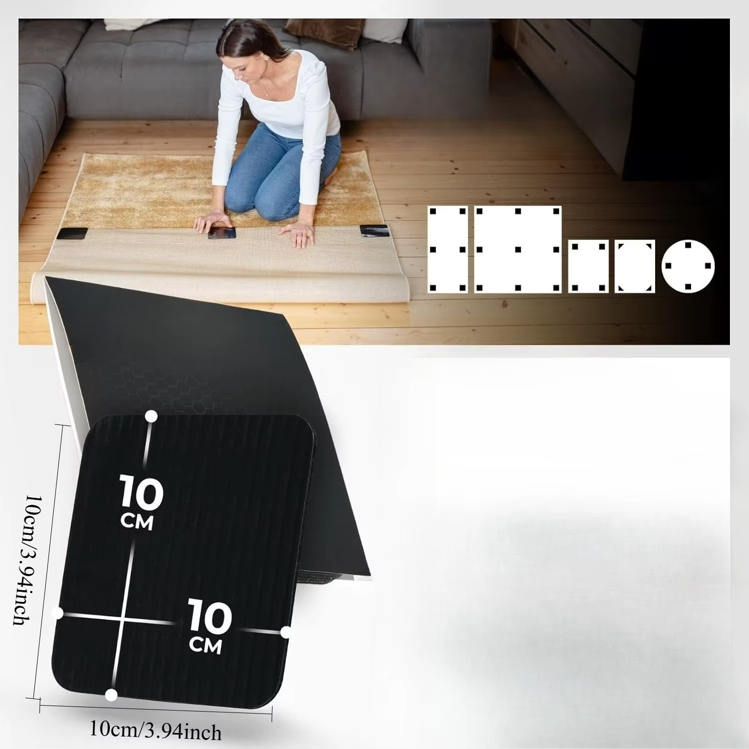 Lot de 4 sous-tapis antidérapants réutilisables et lavables