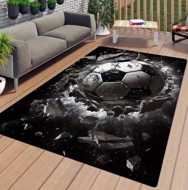 Tapis de maison imprimé ballon de Football noir et blanc