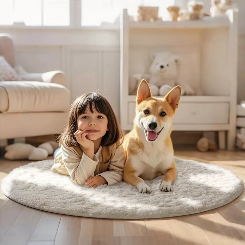 Tapis rond blanc crème