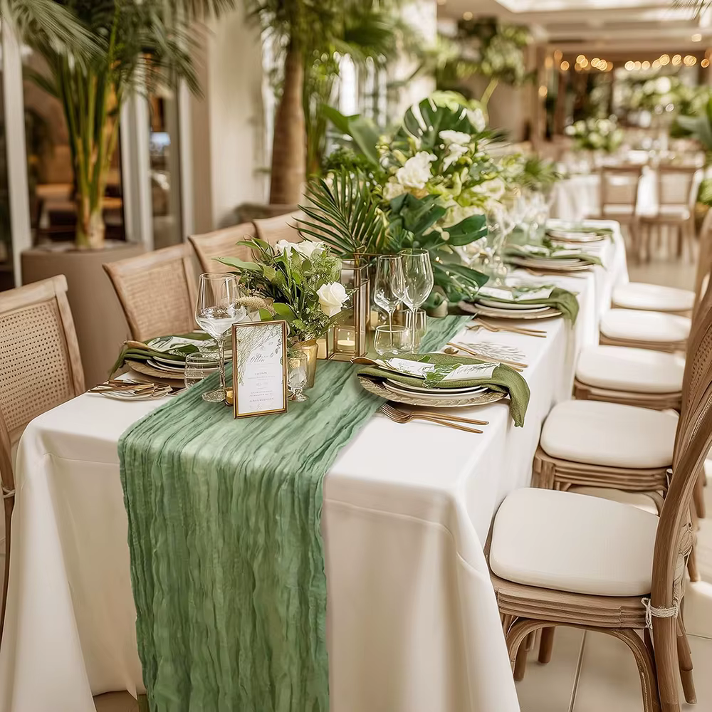Chemin de Table vert sauge Boho rustique gaze tapis de Cheesecloth