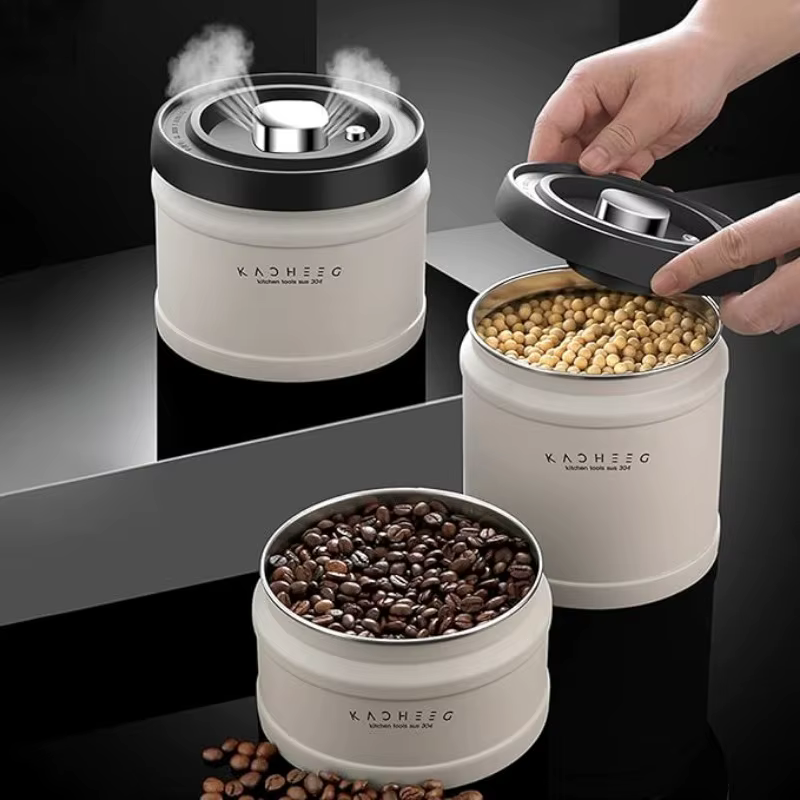 Conteneur de stockage de grains de café de 750/1100/1600ml, boîtes scellées sous vide, pot de grains de café en acier inoxydable, garde la cuisine fraîche