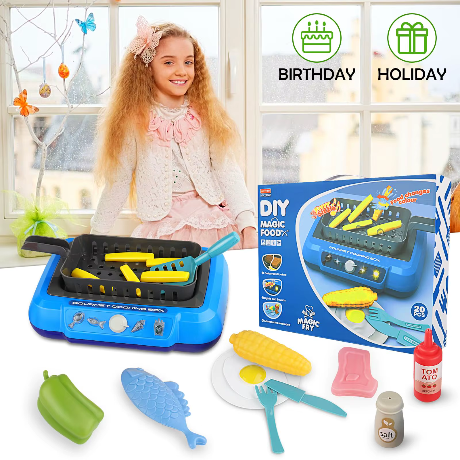 Jouets de cuisine à couleur changeante, boîte de cuisine gastronomique, jouet avec lumière, ensemble de jeu de Simulation, accessoires de cuisine, cadeau pour enfants, 20 pièces